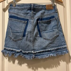American Eagle Outfitters Button Fly denim Jean Mini Skirt double fray hem size0